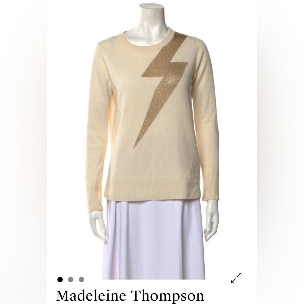 Madeleine Thompson Cream Cashmere Sweater with Gold Lightning Bolt